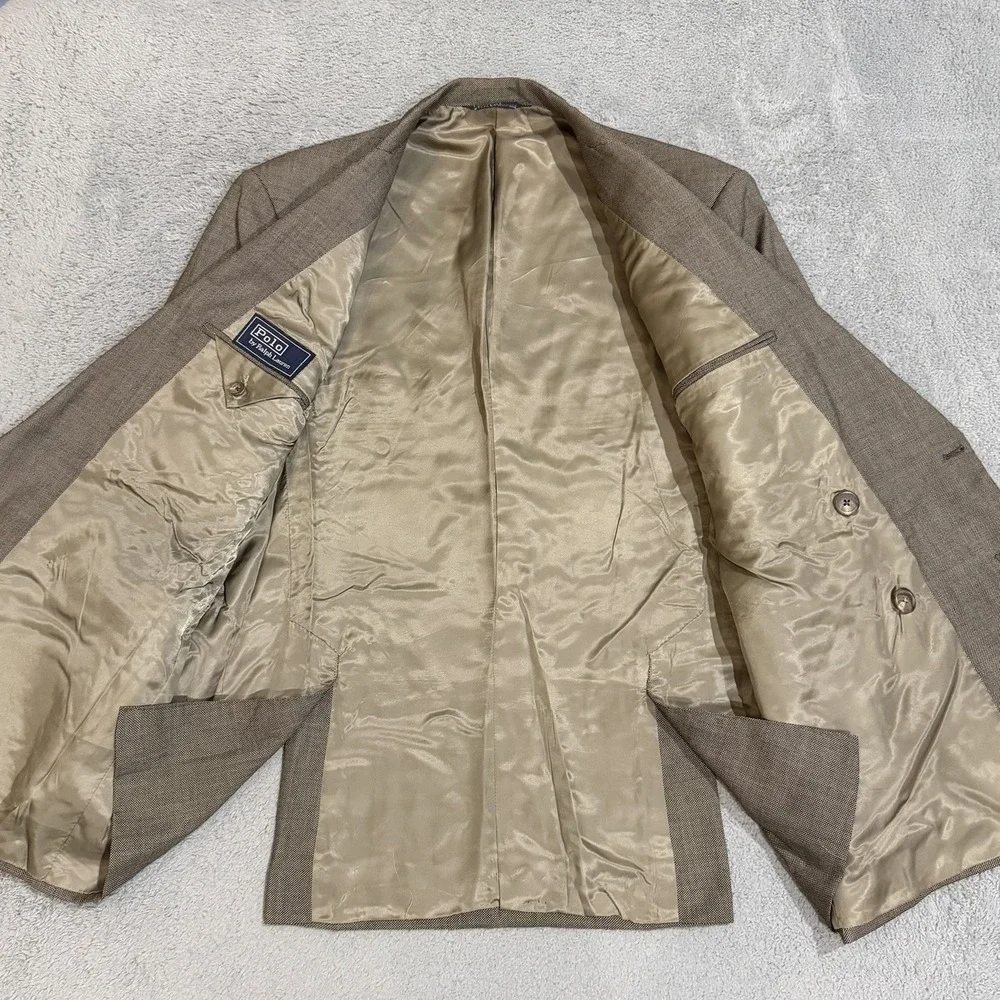 VTG 80s Polo Ralph Lauren 43R Wool BIRDSEYE Double Breast Blazer Suit Jacket